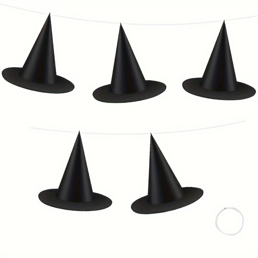 MCMLS Halloween Floating Witch Hat Set – 12pcs Black Hanging Wizard Hats for NZ Indoor & Outdoor Party Décor