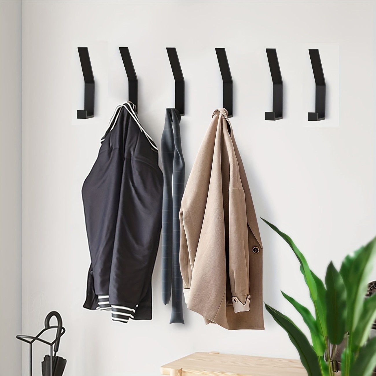 MCMLS Stainless Steel Double-Hook Wall Rack Set – 6pcs Modern Space-Saving Mounts for NZ Hallways, Kitchens & Bathrooms