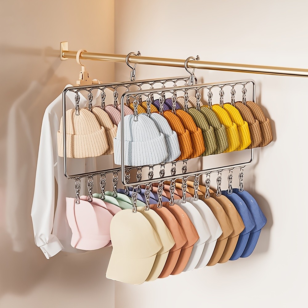 MCMLS Heavy-Duty Stainless Steel 2-Tier Hat Hanger Organizer – 20-Clip Over-Door/ Ceiling Mount for NZ Closet & Laundry Storage