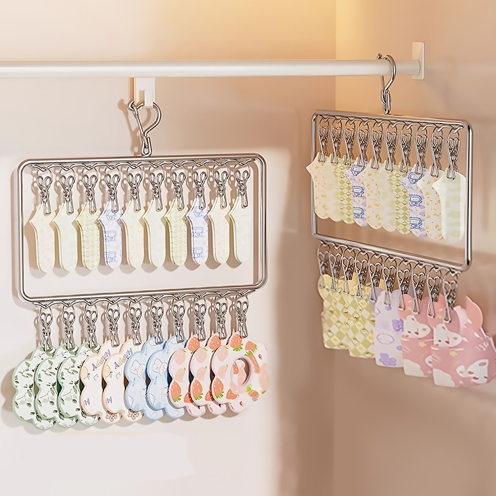 MCMLS Heavy-Duty Stainless Steel 2-Tier Hat Hanger Organizer – 20-Clip Over-Door/ Ceiling Mount for NZ Closet & Laundry Storage