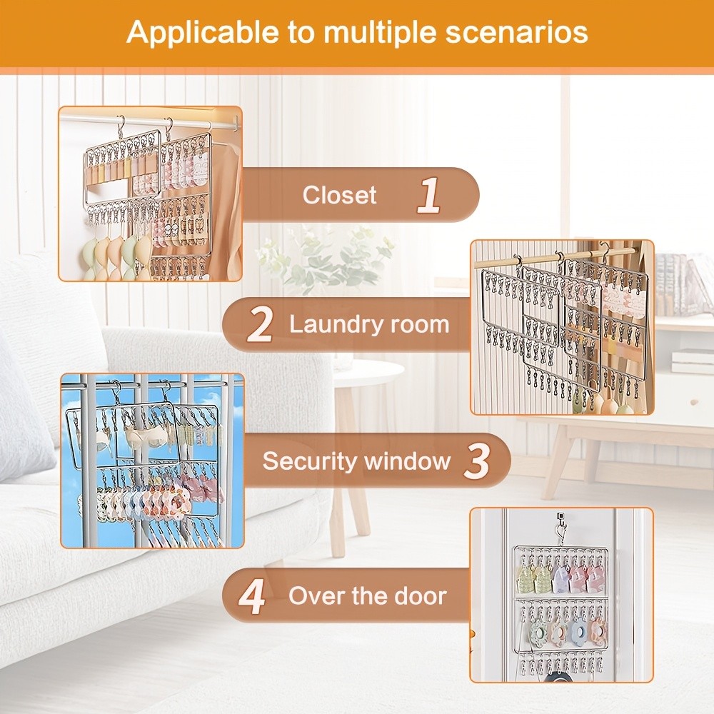 MCMLS Heavy-Duty Stainless Steel 2-Tier Hat Hanger Organizer – 20-Clip Over-Door/ Ceiling Mount for NZ Closet & Laundry Storage