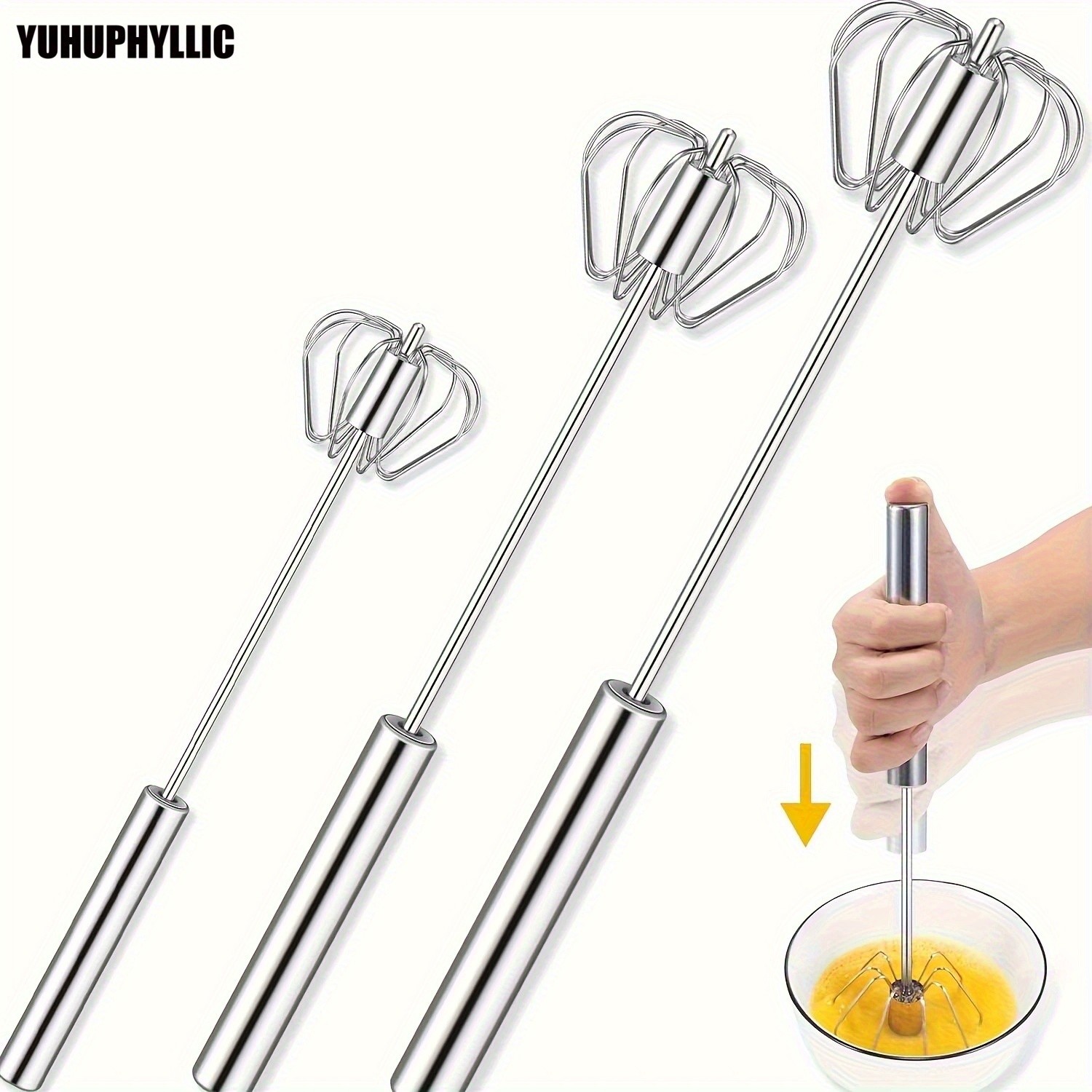 YUHUPHYLLIC Stainless Steel Semi-Automatic Hand Whisk – 3-Loop Manual Whisk for Efficient Mixing & Milk Foam in NZ Kitchens