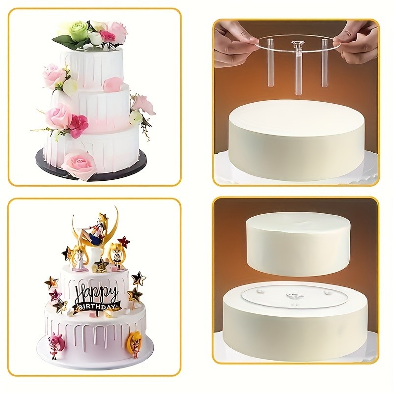 YUHUPHYLLIC 4pcs Reusable Cake Tier Set – Transparent Dividers & Cake Pins for Multi-Layered Cakes