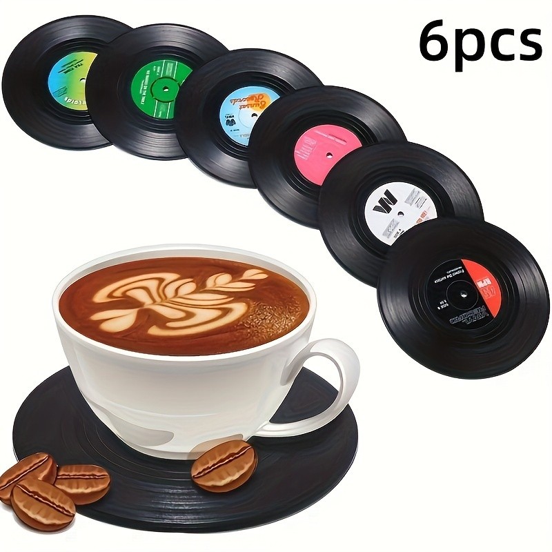 YUHUPHYLLIC Vintage Record Coasters – 6pcs Retro Vinyl CD Drink Mats for NZ Coffee Bars & Home Décor