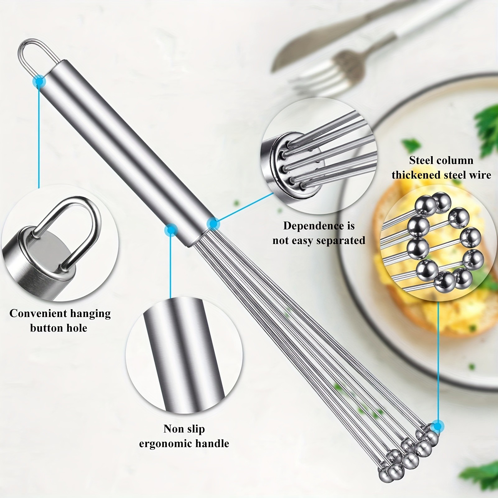 YUHUPHYLLIC 25.4cm Stainless Steel Bead Whisk – Handheld Egg, Cream & Sauce Whisk for NZ Kitchens