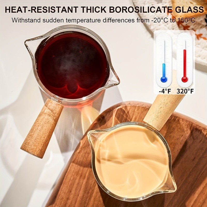 YUHUPHYLLIC Clear Glass Measuring Cup – 2.6oz Precision Scale with Wooden Handle for Espresso & Coffee Brewing