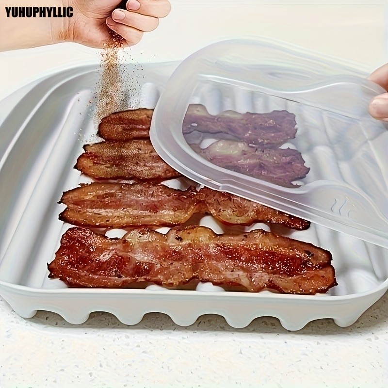 YUHUPHYLLIC Microwave Bacon Cooker Tray with Lid – Non-Slip, Fat-Draining Design for Quick Bacon Prep in NZ Kitchens