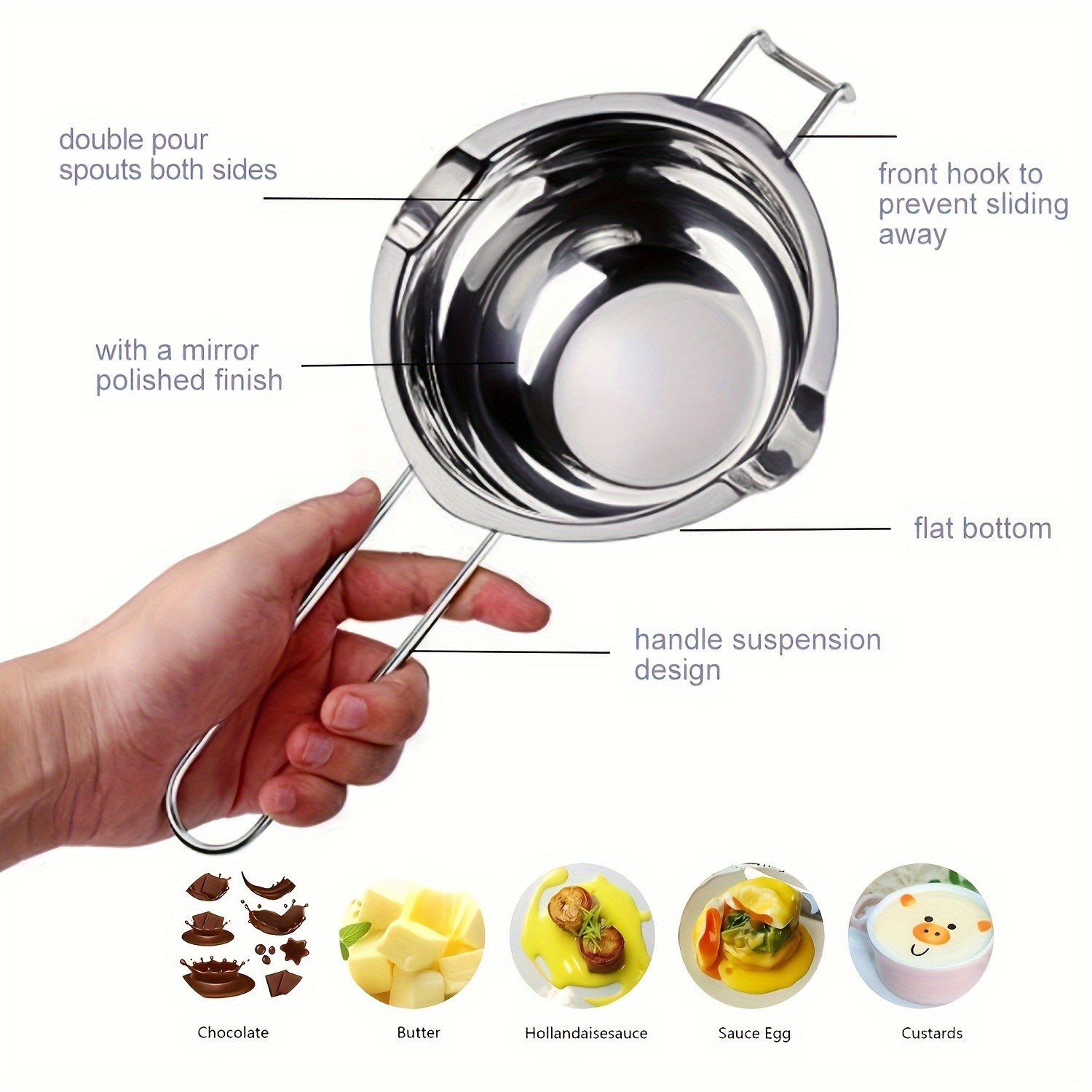 YUHUPHYLLIC Stainless Steel Chocolate Melting Pot – Double Boiler for Baking, Fondue & Multi-Purpose Melting