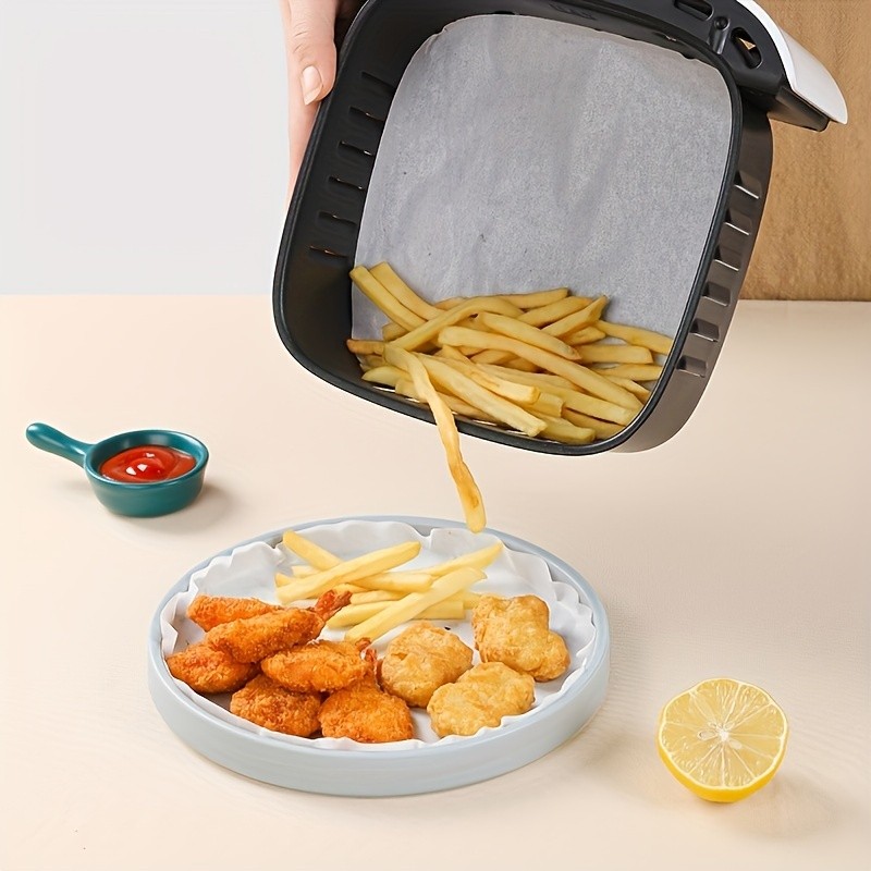 YUHUPHYLLIC 50pcs Air Fryer Liners – Non-Stick Oil Absorbing Parchment Paper for Cooking & Baking