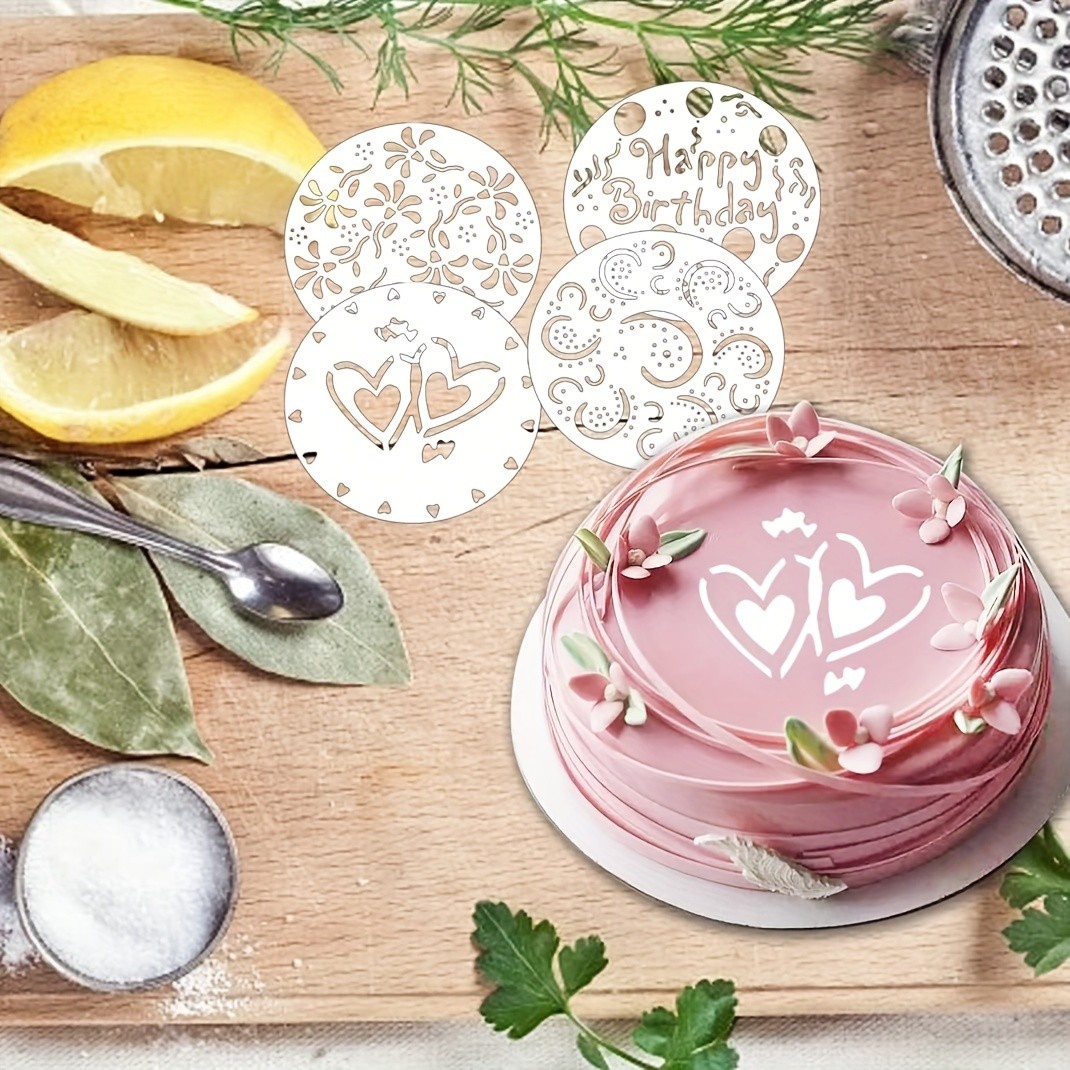 YUHUPHYLLIC 4pcs Cake Decorating Stencil Set – PVC Tools for Cupcakes, Weddings & Parties