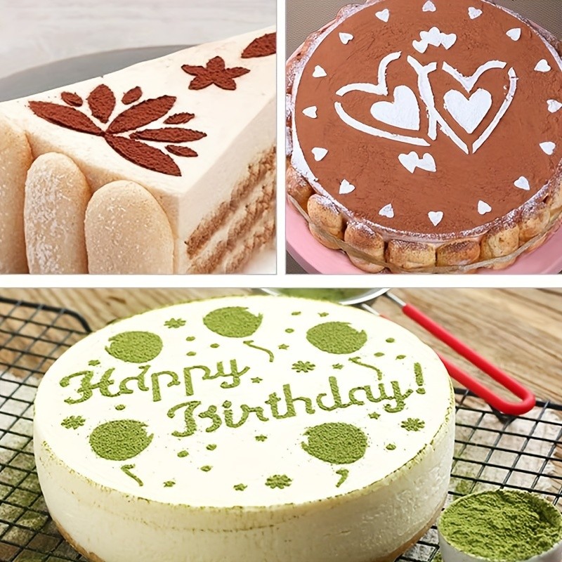 YUHUPHYLLIC 4pcs Cake Decorating Stencil Set – PVC Tools for Cupcakes, Weddings & Parties