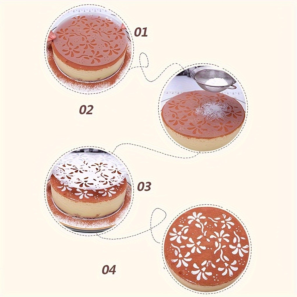 YUHUPHYLLIC 4pcs Cake Decorating Stencil Set – PVC Tools for Cupcakes, Weddings & Parties