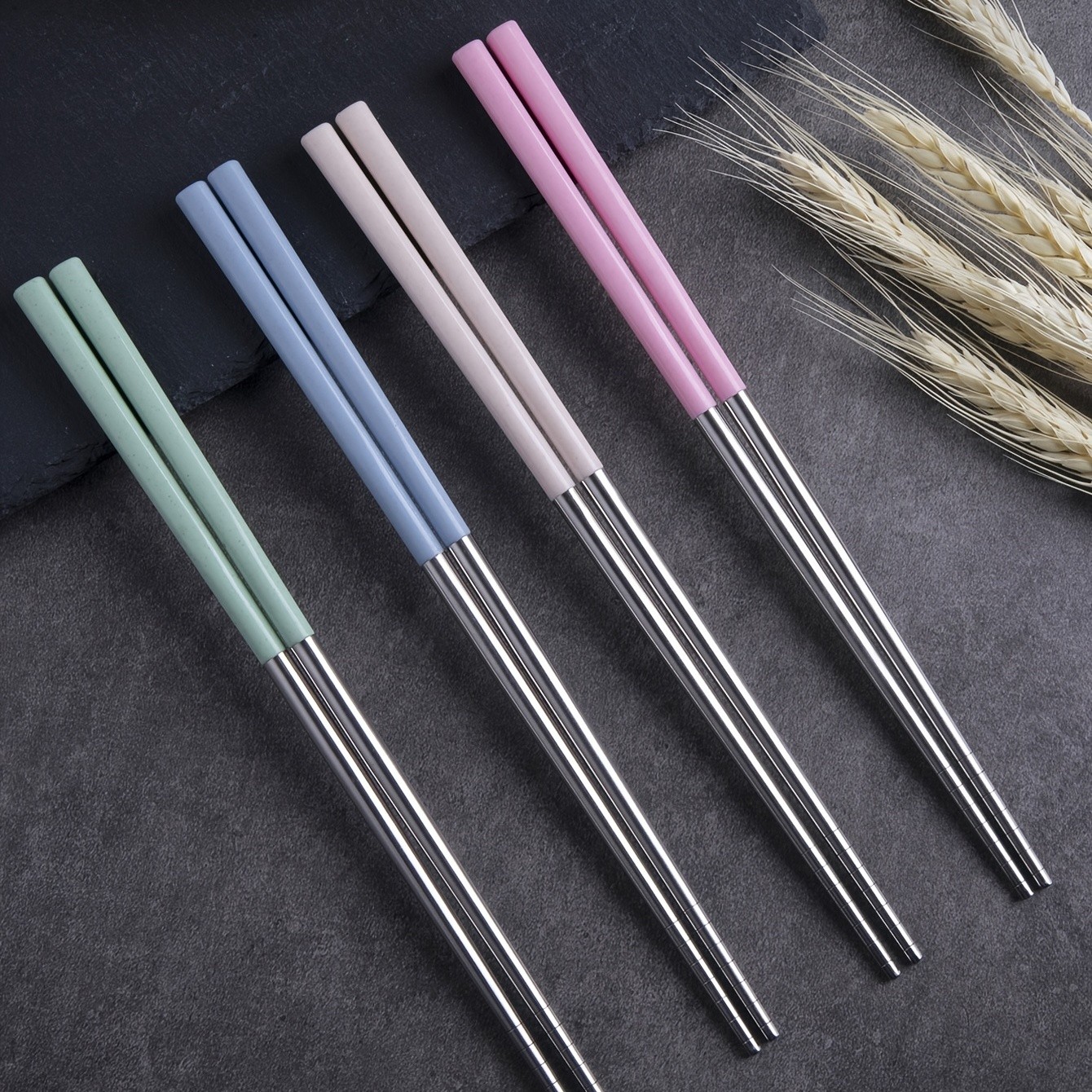 YUHUPHYLLIC 4 Pairs Stainless Steel Chopsticks – Reusable, Non-Slip, Dishwasher Safe Utensils for NZ Dining