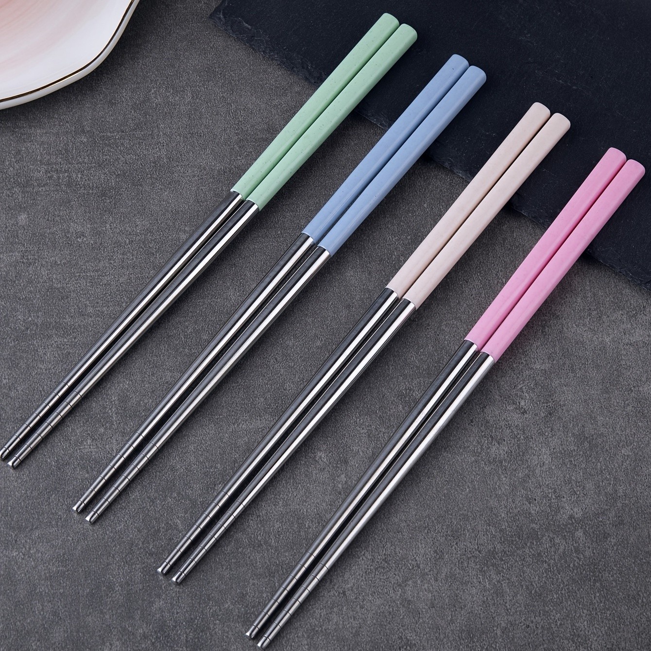 YUHUPHYLLIC 4 Pairs Stainless Steel Chopsticks – Reusable, Non-Slip, Dishwasher Safe Utensils for NZ Dining