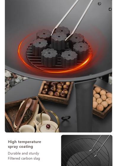 BISINNA Portable Charcoal Grill – Round Iron BBQ with Storage Space for Outdoor Cooking