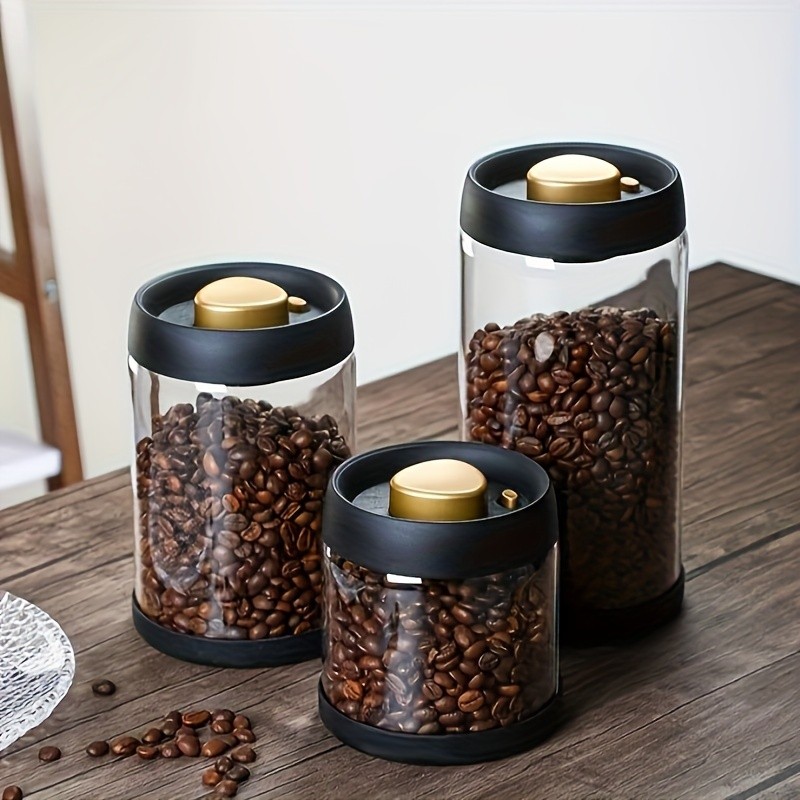 YUHUPHYLLIC Vacuum-Sealed Glass Storage Container – Moisture-Proof Pressure Pump Storage Jar for Coffee Beans, Tea & Nuts