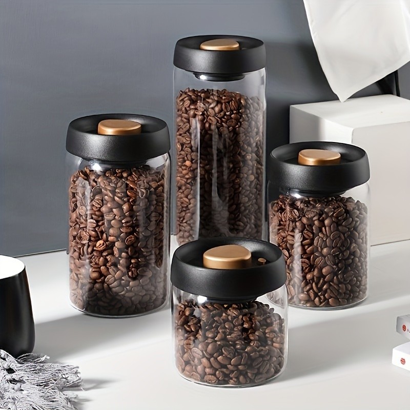 YUHUPHYLLIC Vacuum-Sealed Glass Storage Container – Moisture-Proof Pressure Pump Storage Jar for Coffee Beans, Tea & Nuts