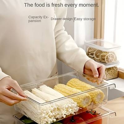 FARIDABIO 2pcs Refrigerator Hanging Storage Drawer Organizer – Heavy-Duty Plastic Fridge Tray with Adjustable Shelves & Hooks