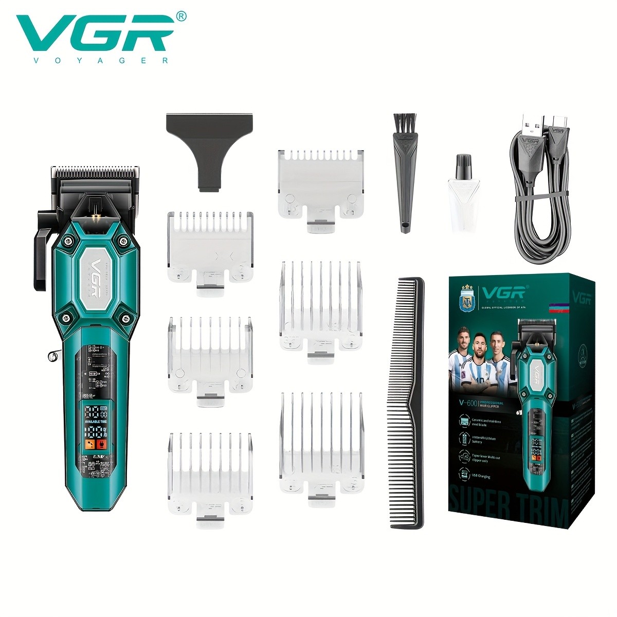VGR V-600 Professional Men's Hair Clippers Set with LED Display