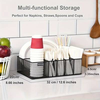 FARIDABIO Iron Metal Mesh Utensil Holder – 6-Compartment Organizer for Kitchen, Office, and Camping