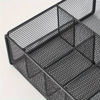 FARIDABIO Iron Metal Mesh Utensil Holder – 6-Compartment Organizer for Kitchen, Office, and Camping