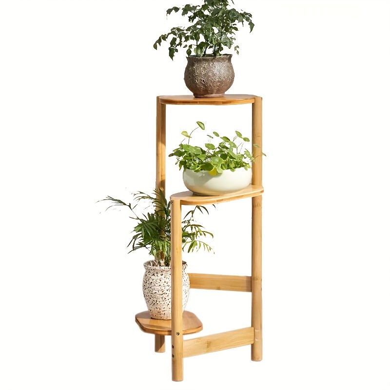 wisfor 3-Tier Bamboo Corner Plant Stand – Space-Saving and Stylish Solution for Indoor and Outdoor Use