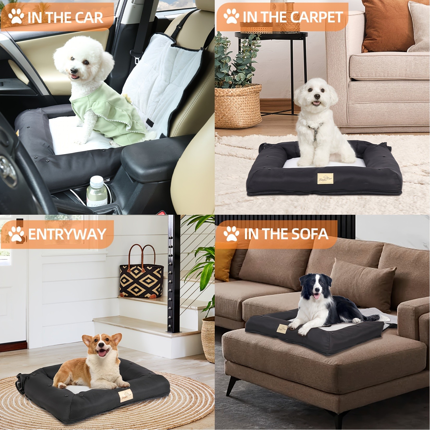 wisfor Memory Foam Dog Car Seat – Multi-Function Travel Seat with Safety Belt and Waterproof Cover for Pets
