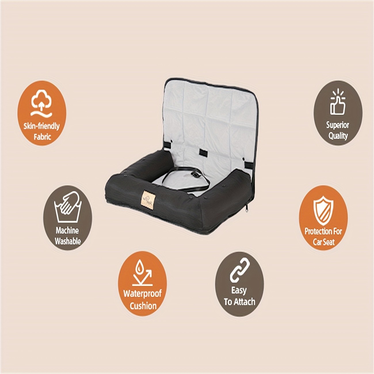 wisfor Memory Foam Dog Car Seat – Multi-Function Travel Seat with Safety Belt and Waterproof Cover for Pets