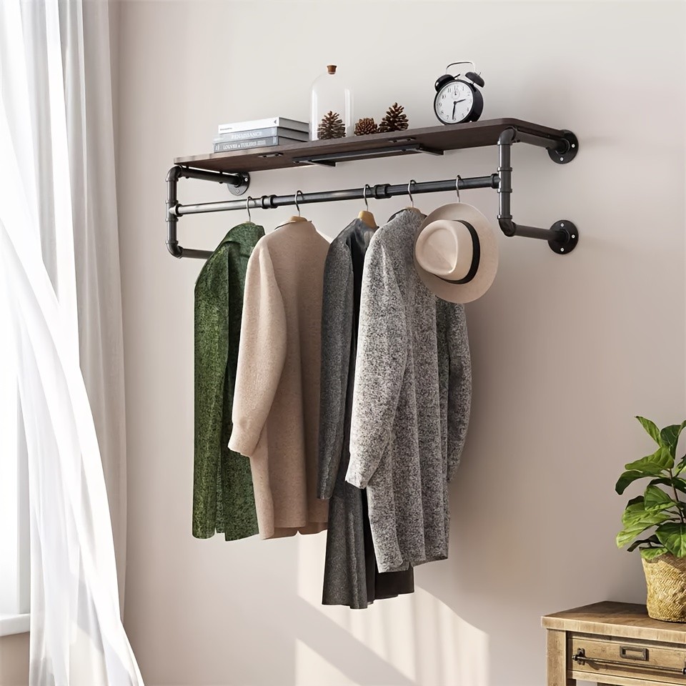 wisfor Heavy Duty Industrial Wall-Mounted Pipe Garment Rack – Maximize Vertical Space with Sturdy Storage Solutions