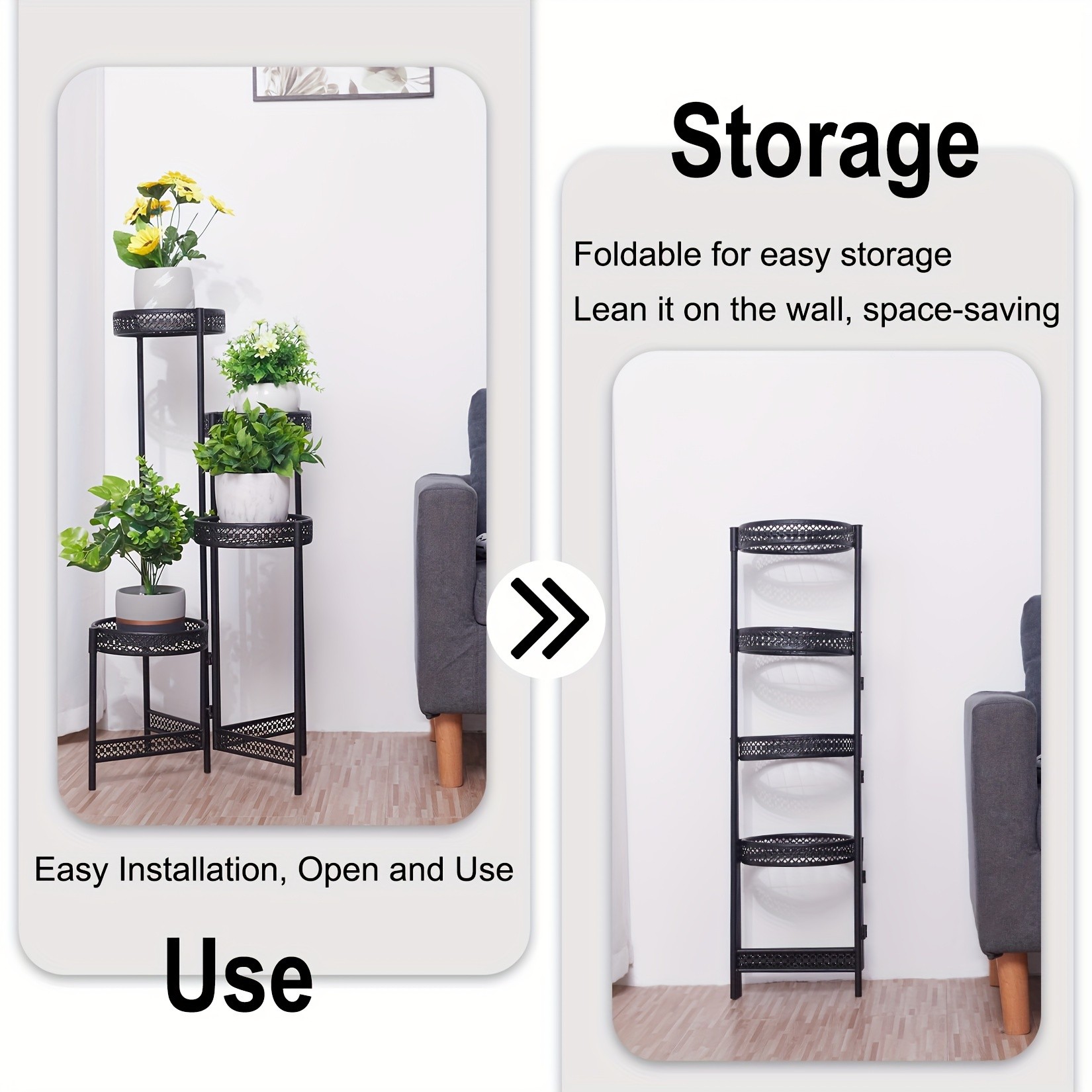 wisfor 4-Tier Folding Metal Planter Pots Holder – Elegant and Durable Storage for Indoor and Outdoor Plants