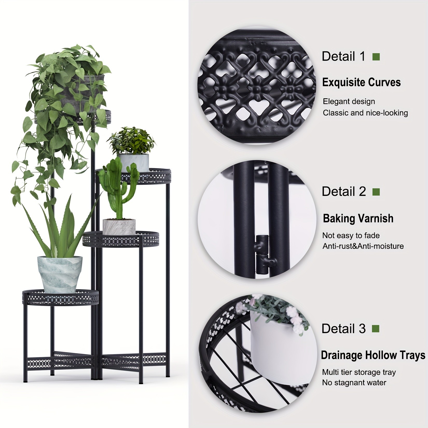 wisfor 4-Tier Folding Metal Planter Pots Holder – Elegant and Durable Storage for Indoor and Outdoor Plants