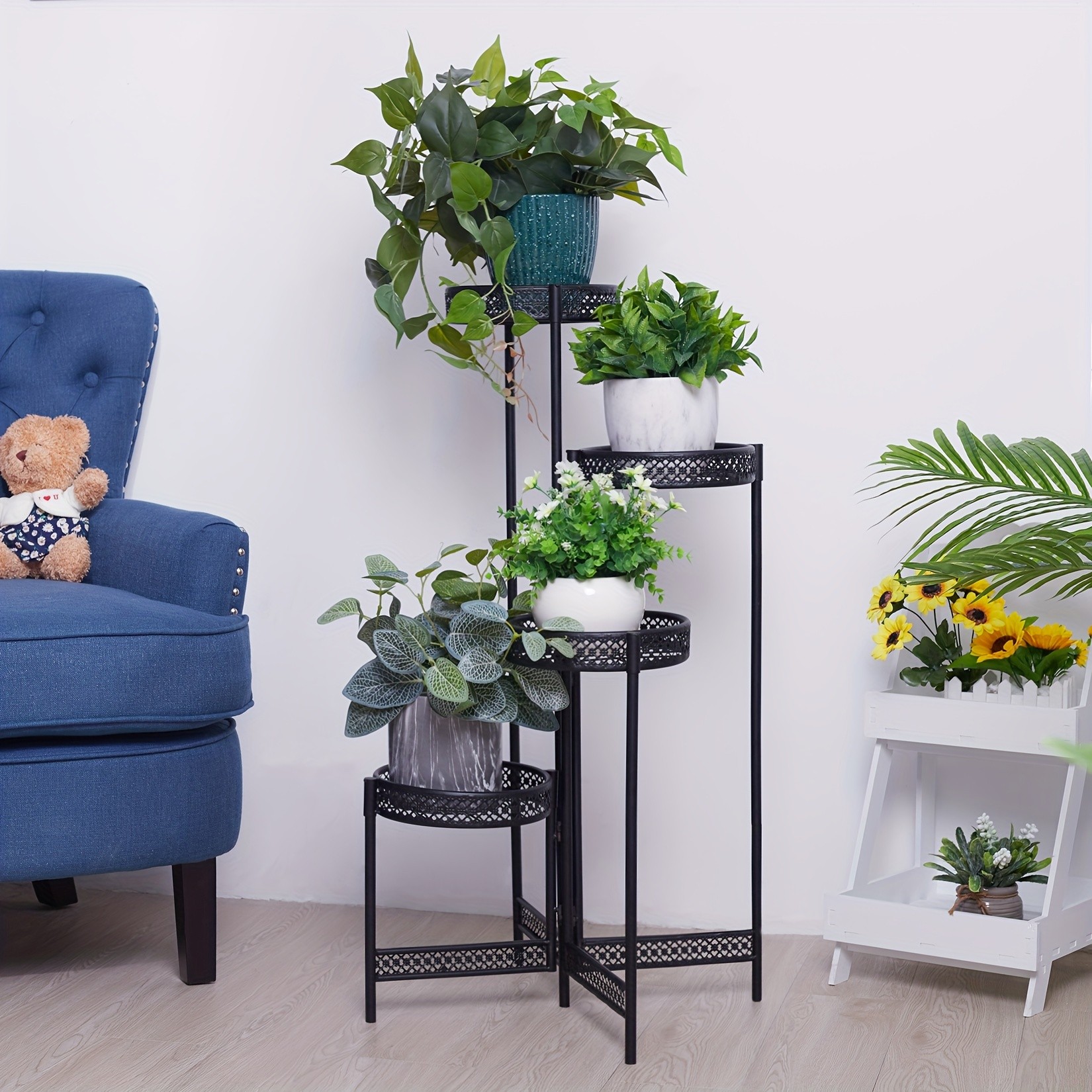 wisfor 4-Tier Folding Metal Planter Pots Holder – Elegant and Durable Storage for Indoor and Outdoor Plants