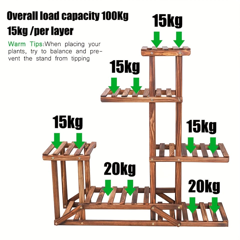 wisfor Sturdy 6-Tier Pine Wood Planter Stand – Elegant and Practical Flower Display Rack for Indoor and Outdoor Use