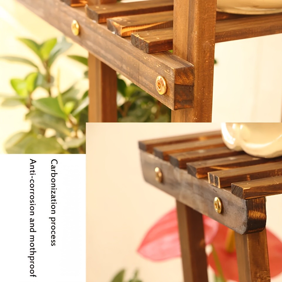 wisfor Sturdy 6-Tier Pine Wood Planter Stand – Elegant and Practical Flower Display Rack for Indoor and Outdoor Use