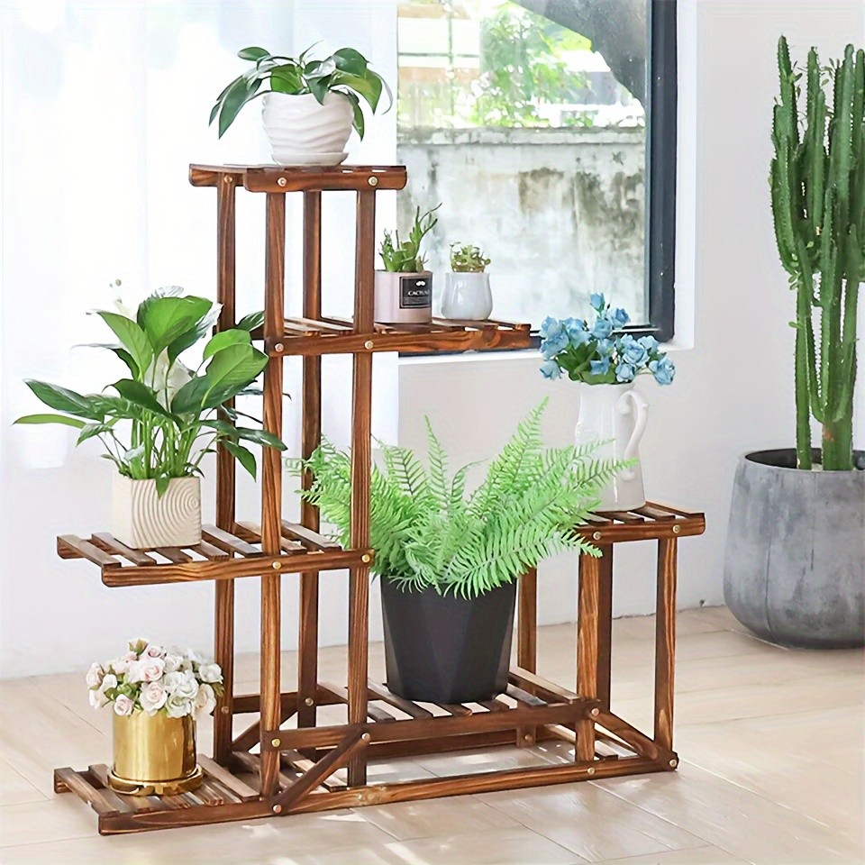 wisfor Sturdy 6-Tier Pine Wood Planter Stand – Elegant and Practical Flower Display Rack for Indoor and Outdoor Use