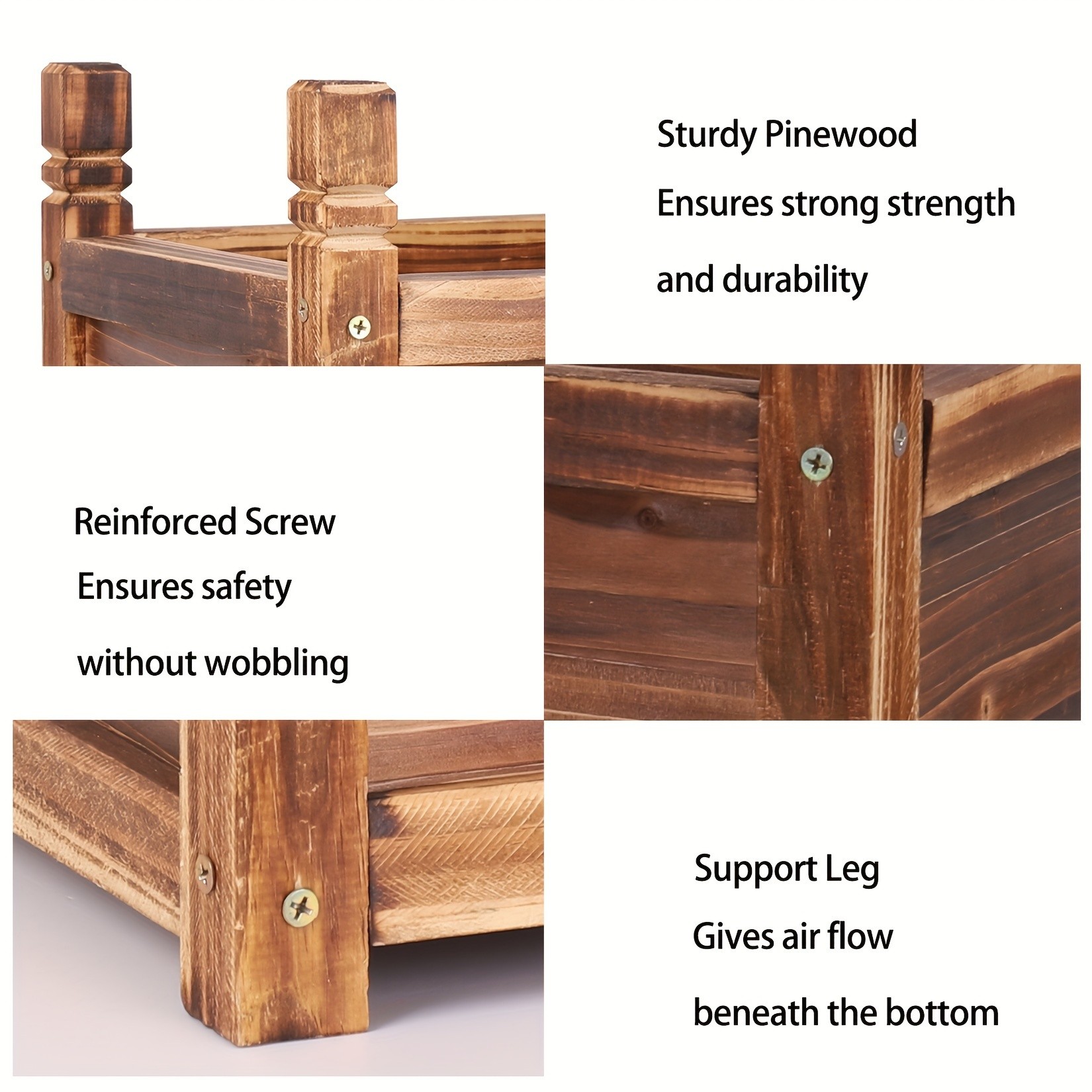 wisfor Sturdy Pine Wood Planter Box for Garden – Rustic Striped Design for Your Plants