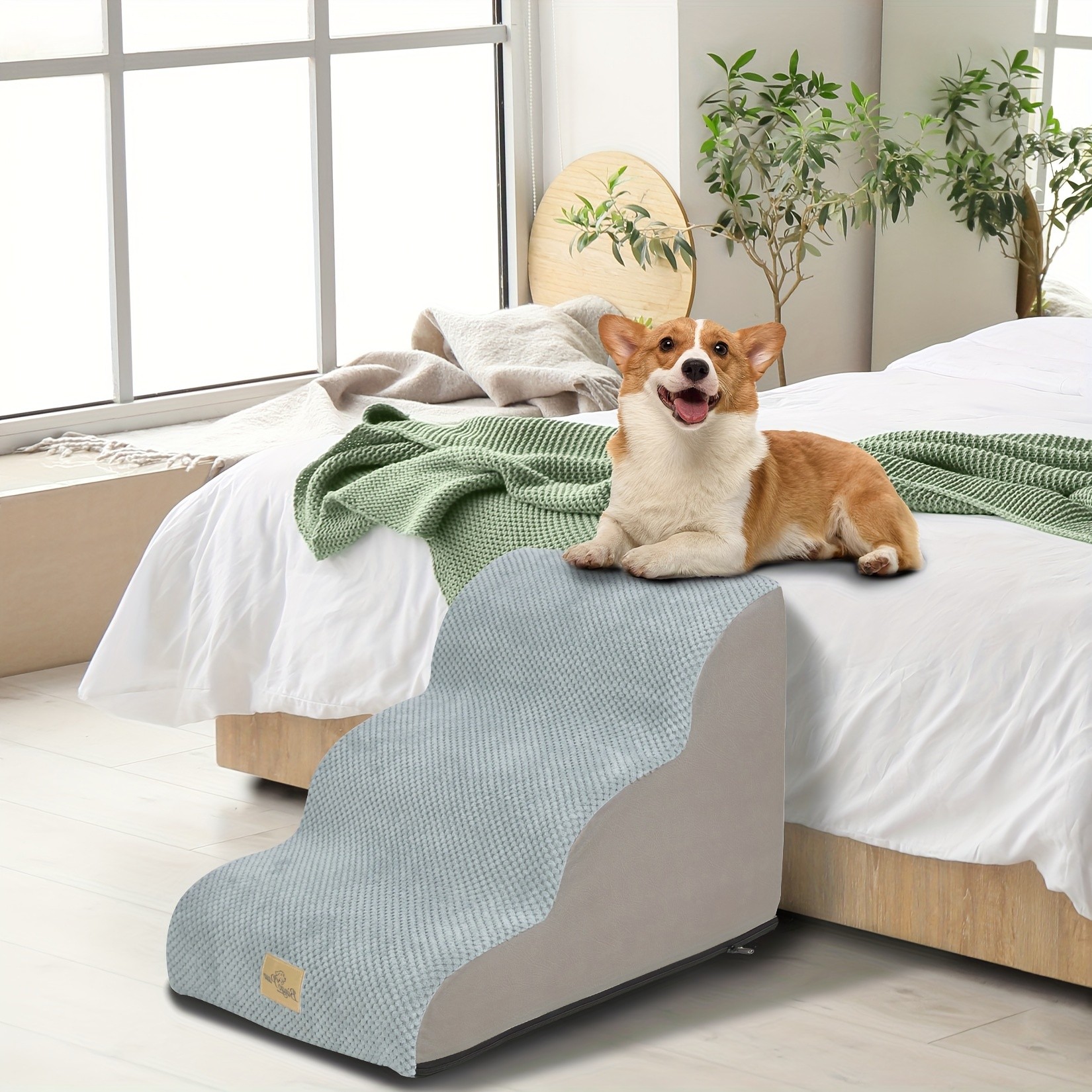 wisfor 30D High Density Foam Dog Stairs – Curved Ramp for Small Dogs & Cats