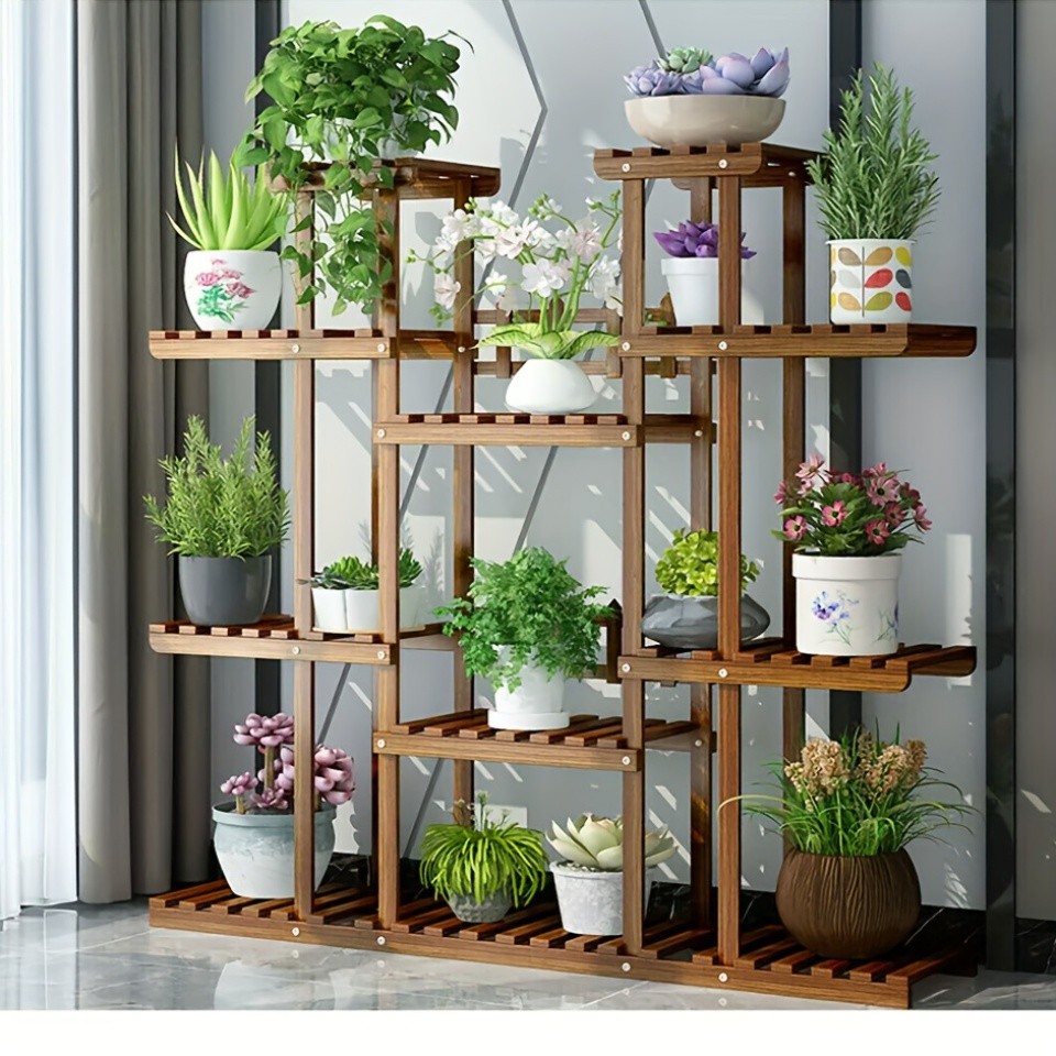 wisfor 11-Tier Wooden Plant Stand – Elegant Display Rack for Your Garden & Home