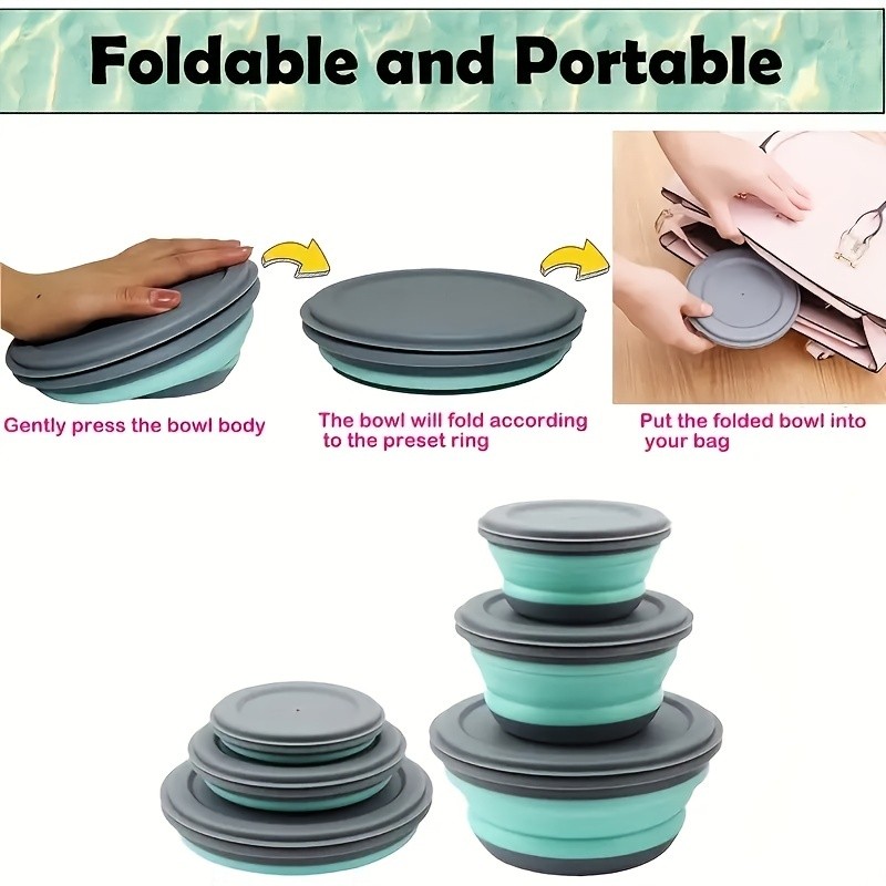 FARIDABIO Silicone Folding Bowls with Lid – Portable and Expandable Food Storage for Outdoor Adventures