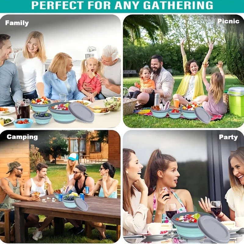 FARIDABIO Silicone Folding Bowls with Lid – Portable and Expandable Food Storage for Outdoor Adventures