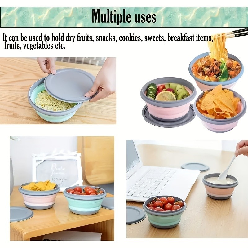 FARIDABIO Silicone Folding Bowls with Lid – Portable and Expandable Food Storage for Outdoor Adventures