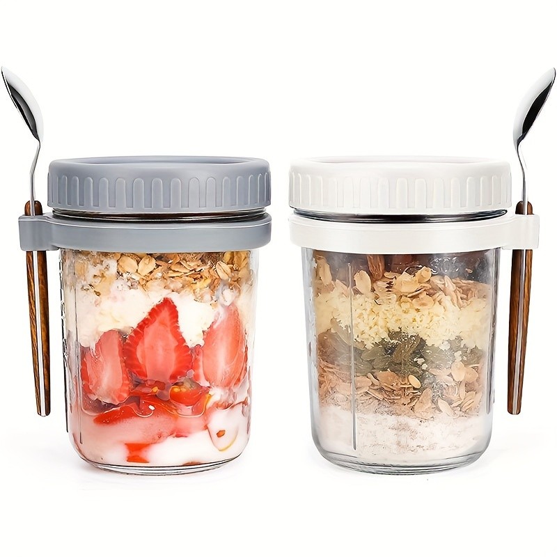 FARIDABIO 12oz Overnight Oat Cup – Portable Glass Container with Lid and Spoon for On-the-Go Breakfast