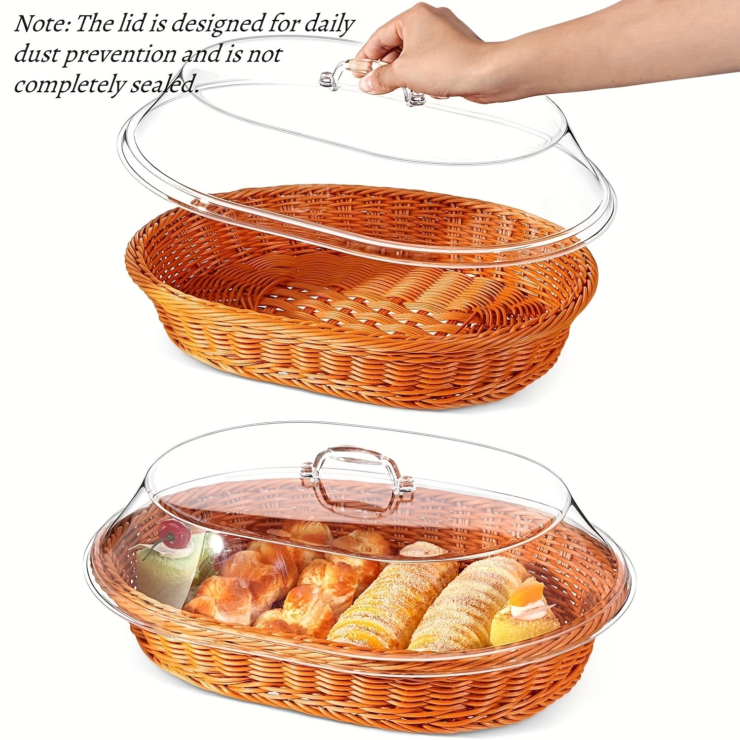 FARIDABIO Bread Basket with Clear Acrylic Lid – Stylish and Durable Food Storage for Pastries and Desserts