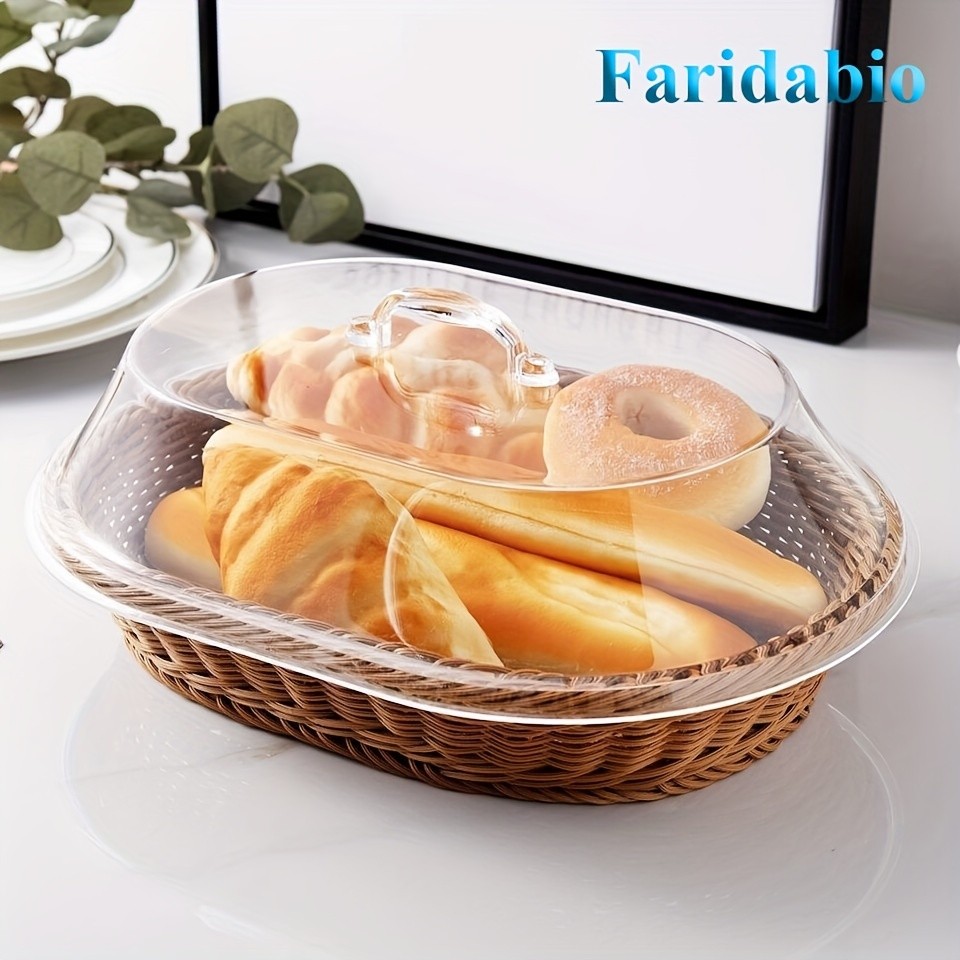 FARIDABIO Bread Basket with Clear Acrylic Lid – Stylish and Durable Food Storage for Pastries and Desserts