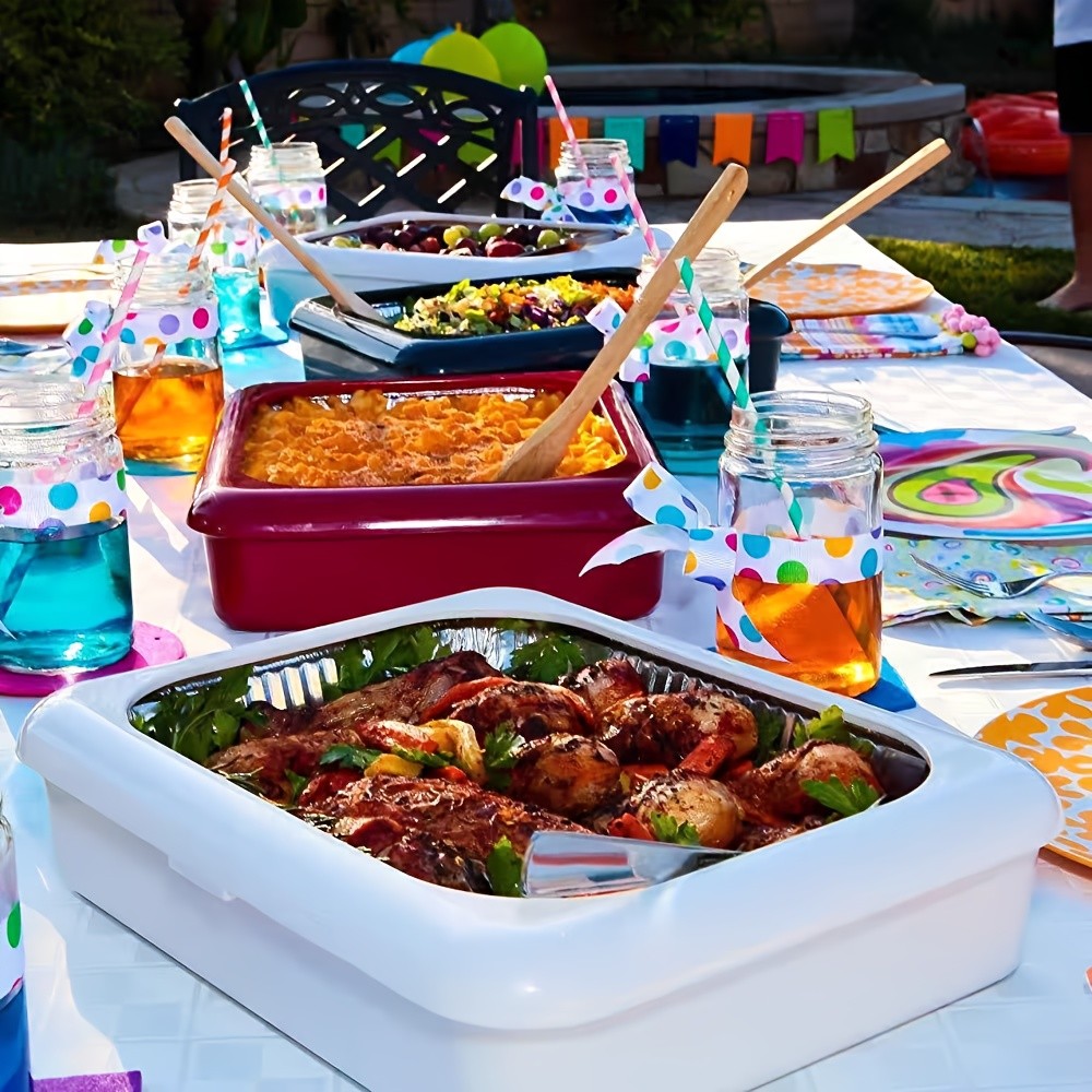 FARIDABIO 2-in-1 Aluminum Foil Tray with Heat Preservation – Stackable Serving Tray for Salads, BBQs, and More