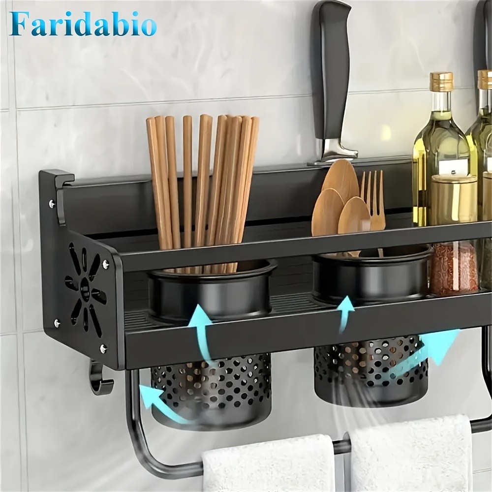 FARIDABIO Varnished Metal Hanging Shelf – Wall-Mounted Kitchen Utensil Rack with Hooks