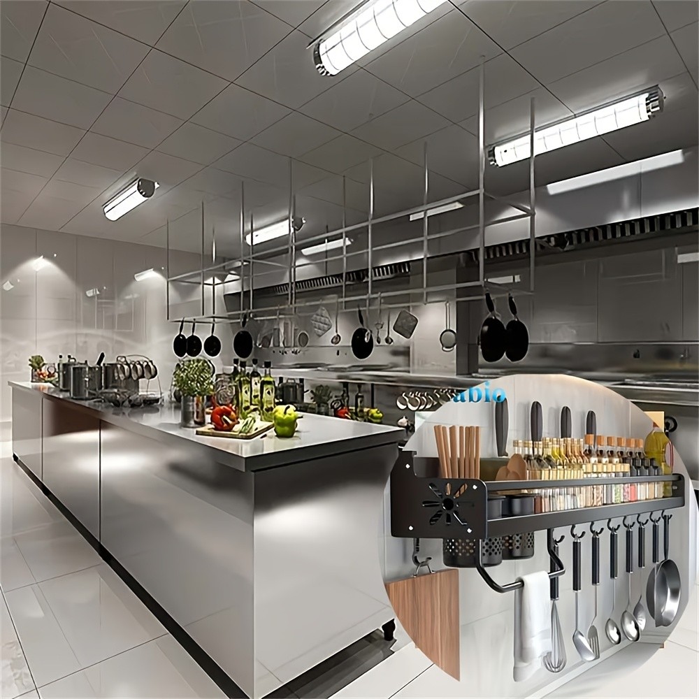 FARIDABIO Varnished Metal Hanging Shelf – Wall-Mounted Kitchen Utensil Rack with Hooks