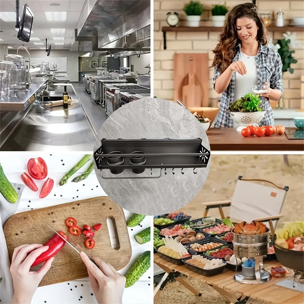 FARIDABIO Varnished Metal Hanging Shelf – Wall-Mounted Kitchen Utensil Rack with Hooks