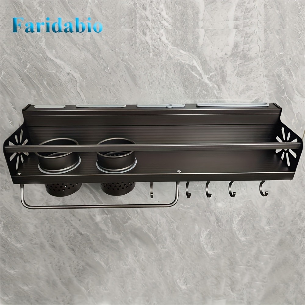 FARIDABIO Varnished Metal Hanging Shelf – Wall-Mounted Kitchen Utensil Rack with Hooks