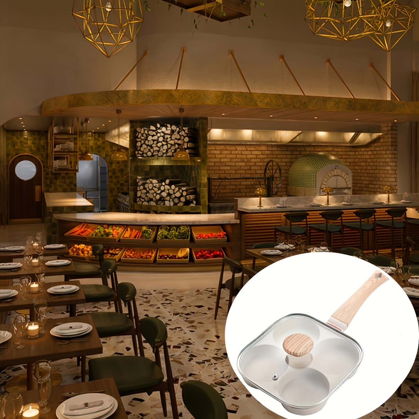 FARIDABIO 4-Holes Frying Pan with Lid – Non-Stick Egg and Burger Cooking Pan with Wooden Handle